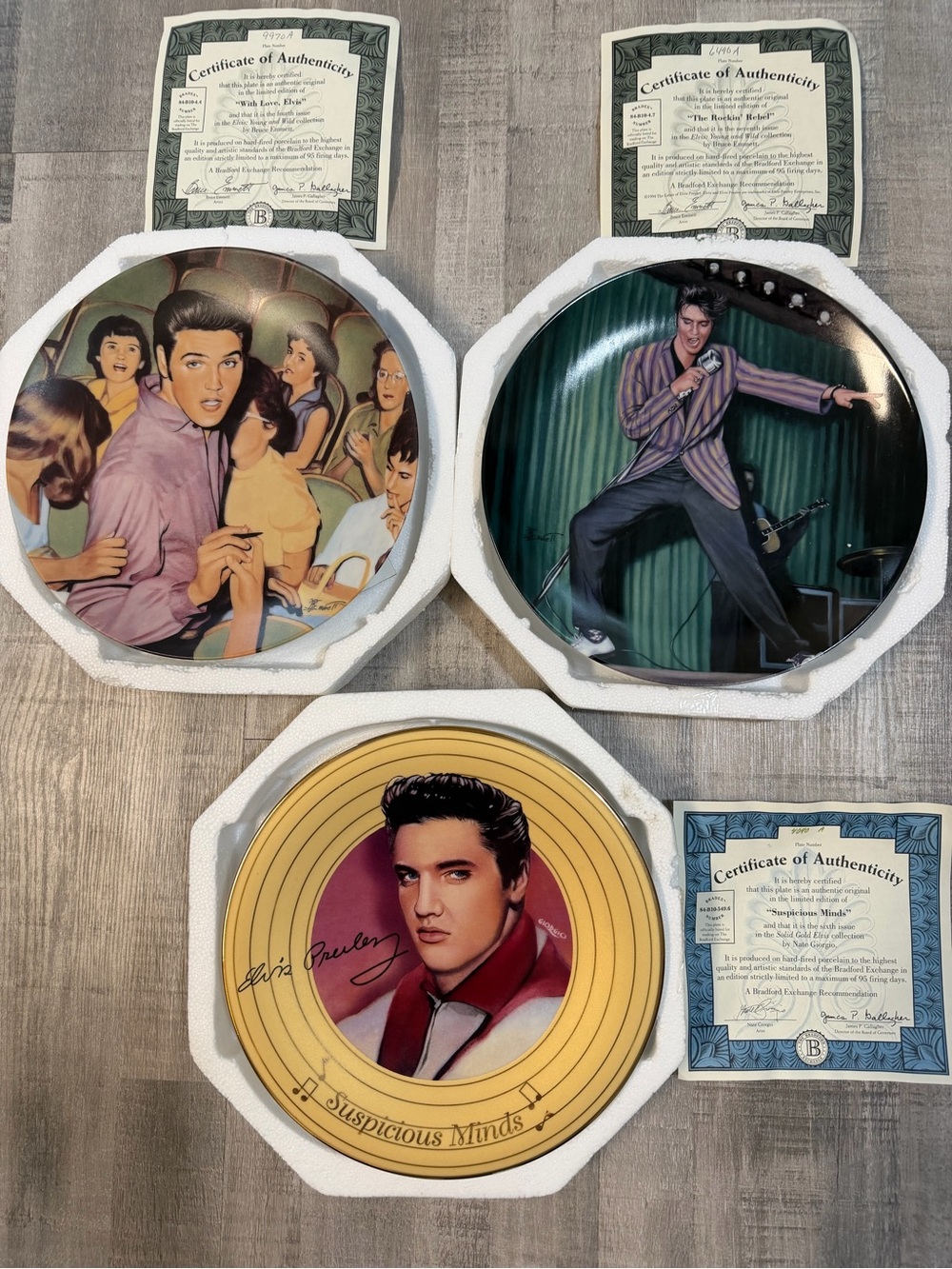 Lot of 3 Bradford Exchange Elvis Presley Collector Plates w/ COA Young & Wild